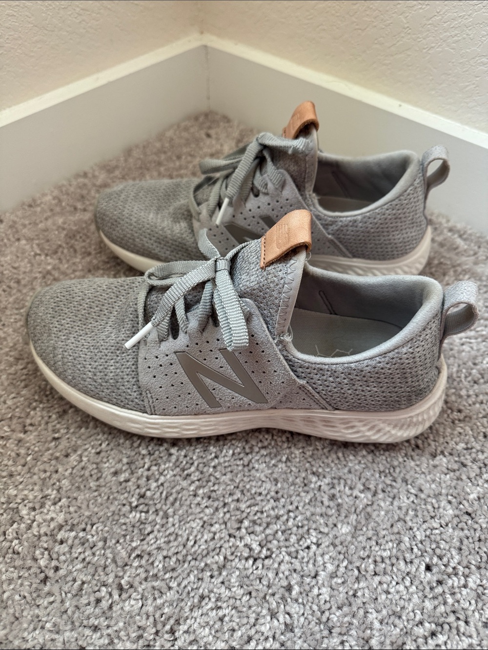 New Balance Women's Light Gray Knit Athletic Sneakers